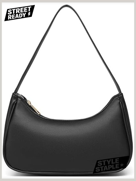 Handbags - Vegan Leather Hobo Sling Tote Handbag with Zipper Closure - Retro Shoulder Bag